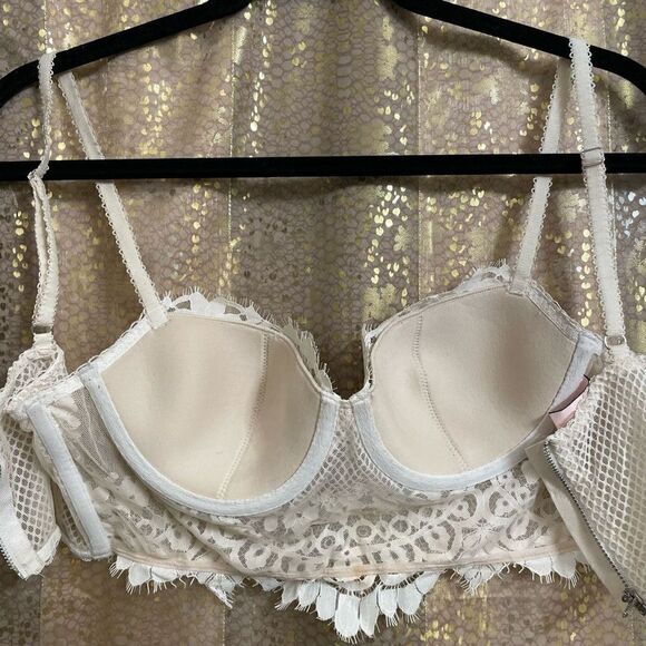 Victorias Secret Ivory White Dream Angels Bridal Long Lined Demi Bra 34C - Picture 6 of 12